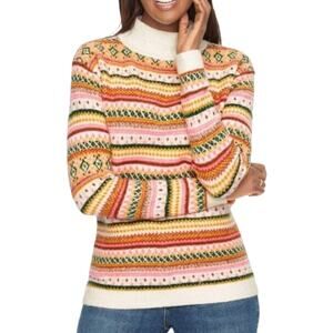 Talbots Fair Isle Mock Neck Pullover Sweaters in Ivory Multi Size XLP